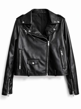 JustFab Faux Leather Moto Jacket Women XL Black Biker Zip Motorcycle